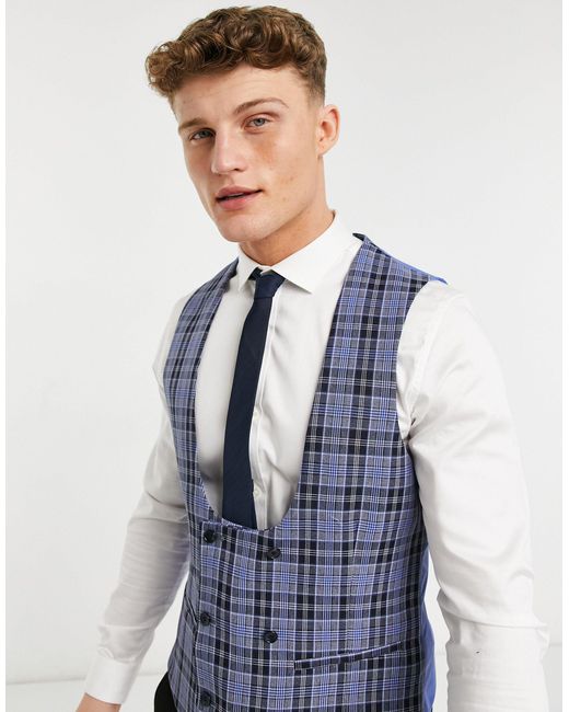 Gilet slim a quadri da Uomo di Original Penguin in Blu | Lyst