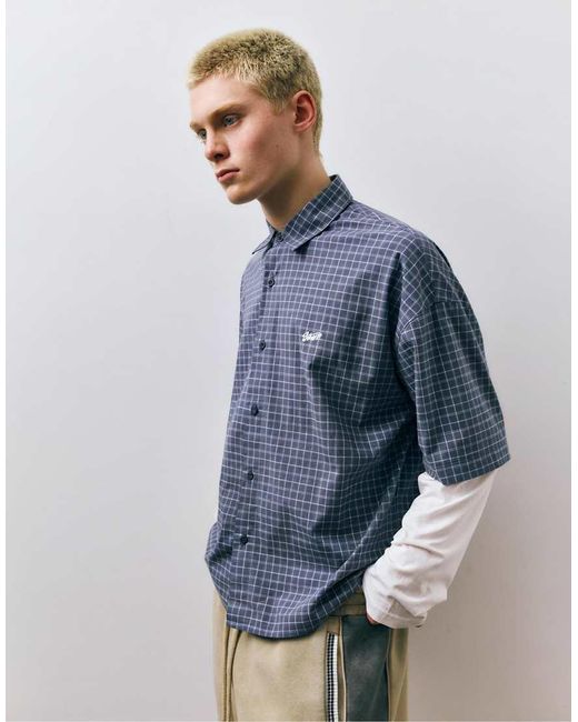 Pull&Bear Blue Double-Sleeve Check Shirt for men