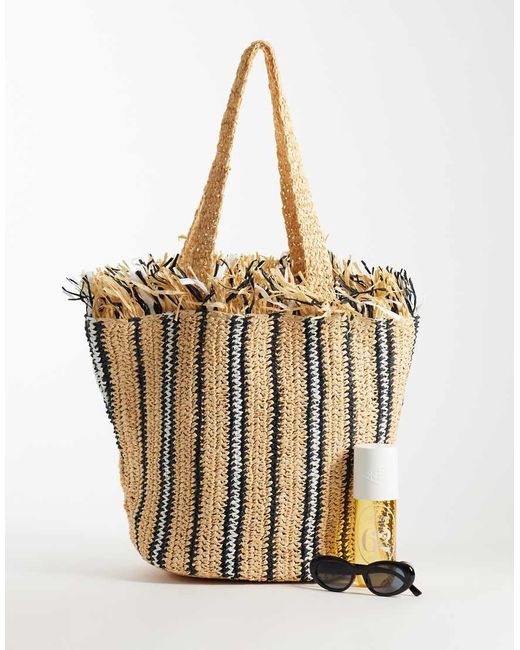 ASOS Metallic Stripe Fringe Edge Tote Bag