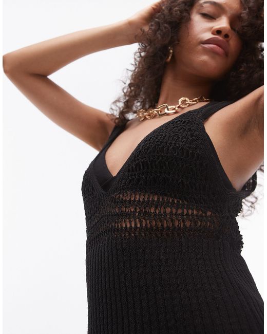 TOPSHOP Black Knitted Stitchy Tank Top