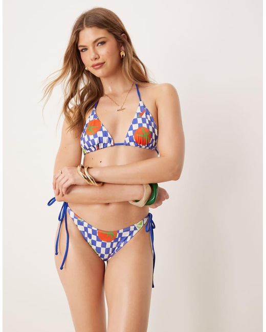 ASOS Blue Lucy Chilli Print Tie Side Bikini Bottom