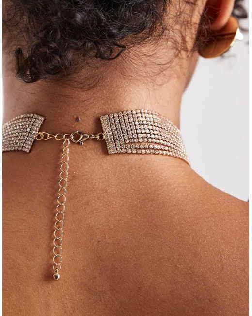 ASOS Brown Multi-Row Choker With Faux Sparkly Crystal Detail