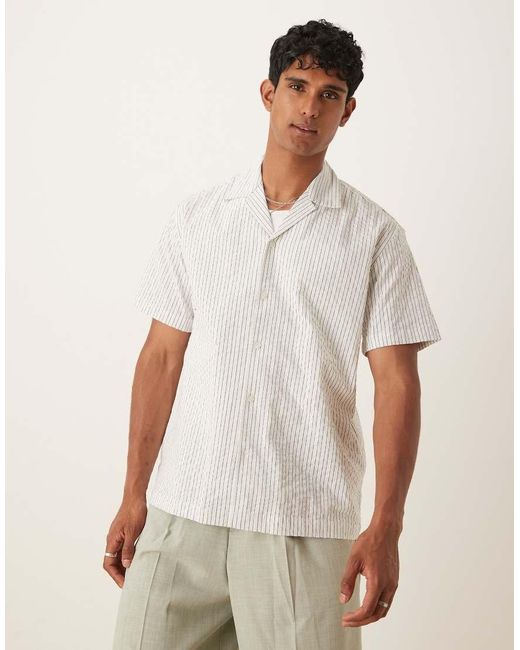 SELECTED White Seersucker Revere Collar Shirt for men