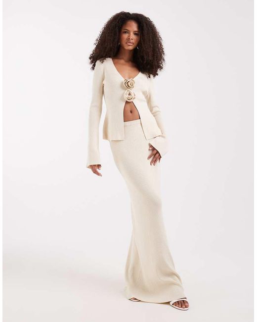 Pretty Lavish Natural Knit Cardigan With Corsage Detail