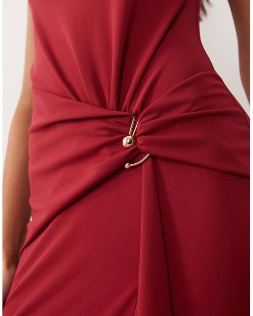 ASOS Red High Neck Drape Maxi Dress With Trim Detail