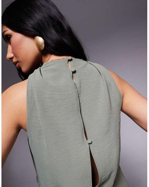ASOS Gray Ruched Waist Detail V Neck Jumpsuit