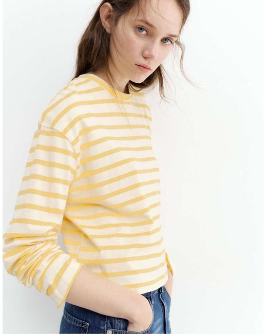 Pull&Bear Natural Striped Long Sleeve T-shirt
