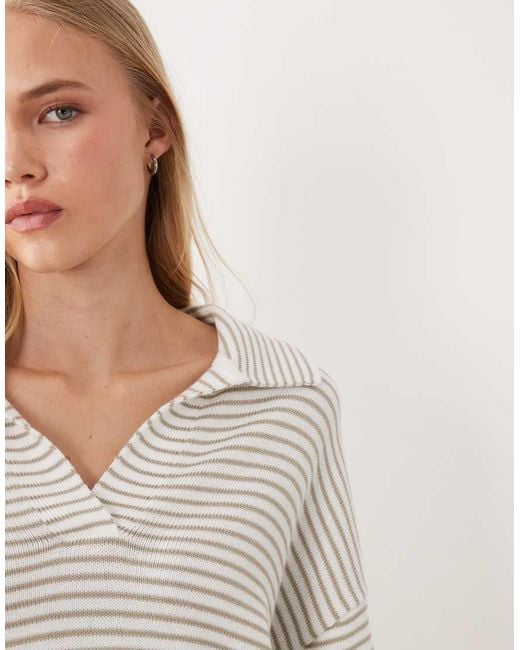 Barbour Natural Aylesby Knitted Collared Striped Jumper