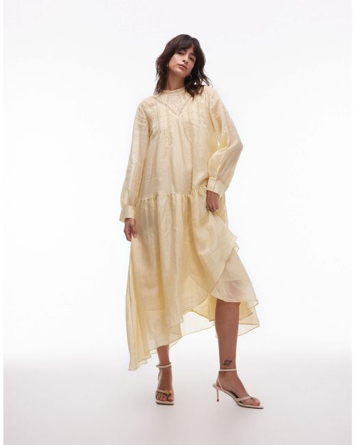 & Other Stories White Textured Volume Maxi Dress With Lace Detail And Tiered Ruffles