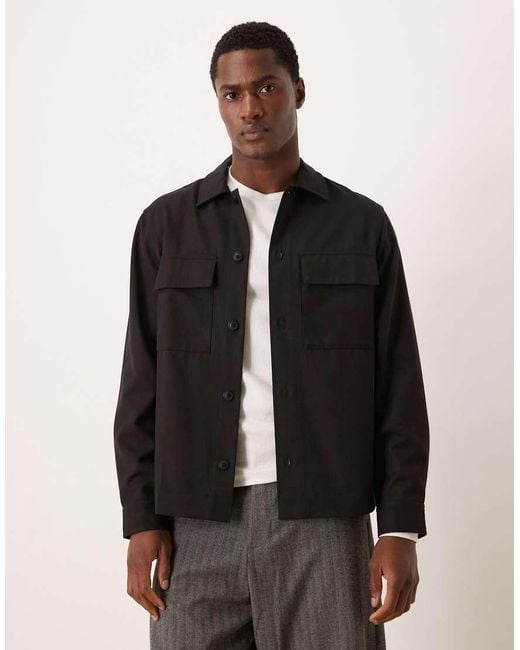 Mango Black Wool Mix Shacket for men