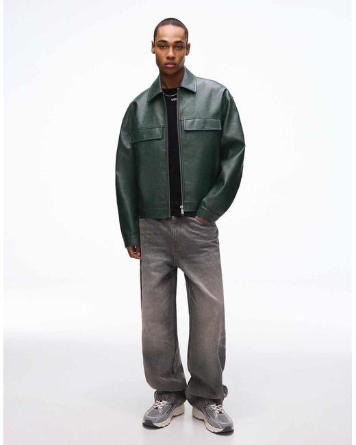Veste coupe carrée en similicuir Bershka pour homme en coloris Green