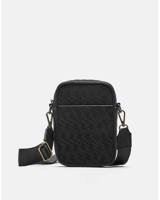 Pull&Bear Black Stwd Embossed Crossbody Bag for men