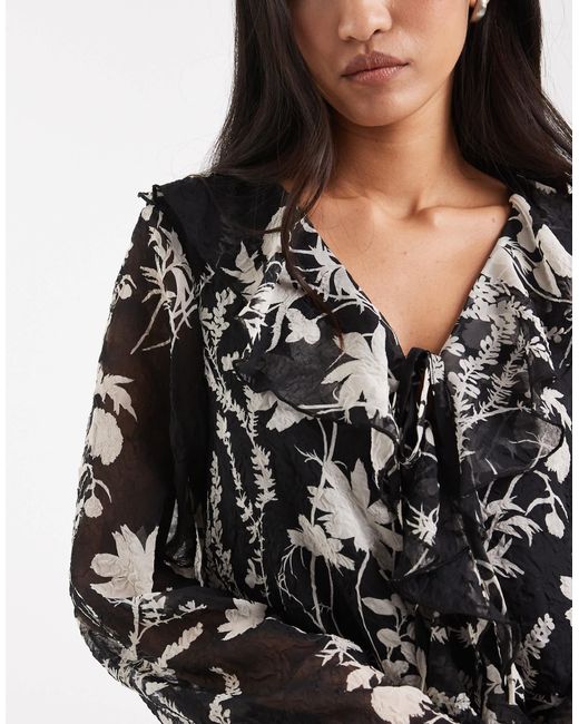 Object Black Sheer Ruffle Boho Style Blouse