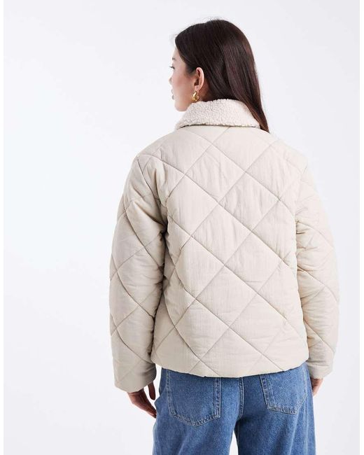 Mango Blue Teen Quilted Jacket With Shearling Collar
