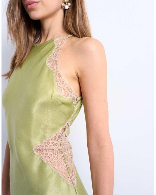 Vestito Midi Color Avocado Con Scollo A Vogatore E Inserti di TOPSHOP in White