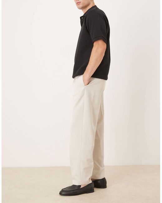 ASOS Natural Smart Oversized Tapered Trousers With Front Pleat for men