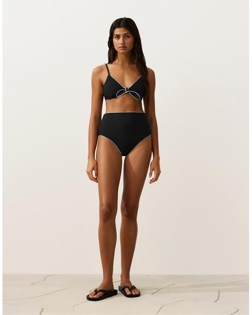 Oysho Black Classic High-Waisted Bikini Briefs With Piping
