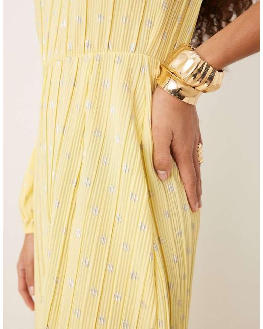 Y.A.S Natural Foil Spot Plisse One Shoulder Maxi Dress