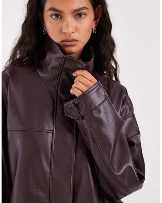 ASOS Purple Clean Leather Look Funnel Track Bomber Jacket