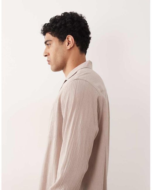 ASOS Pink Relaxed Revere Crinkle Texture Shirt for men