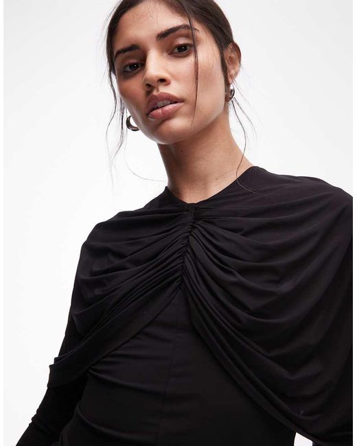 & Other Stories Blue Long Sleeve Cape Detail Jersey Top
