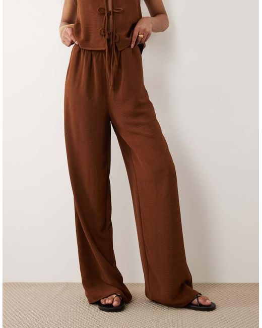 Vila Brown Wide Leg Textured Trousers Co-ord