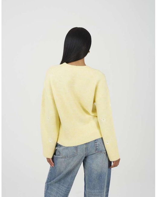 Brave Soul Natural Soft Crew Neck Daisy Embroidery Jumper