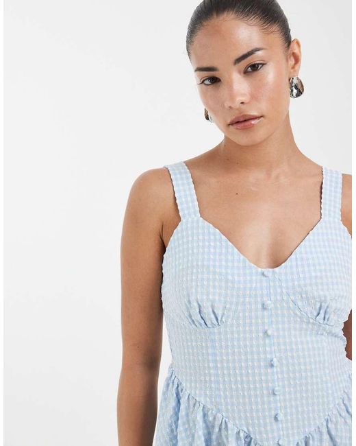Vero Moda Blue Button Front Gingham Mini Dress
