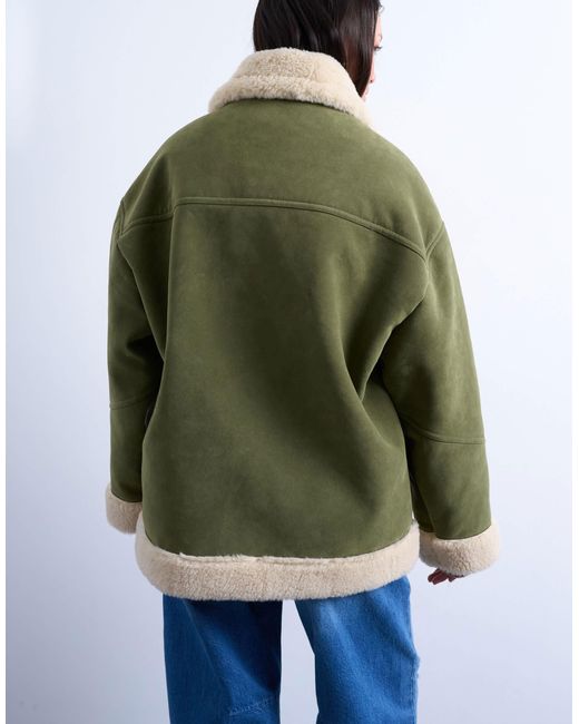TOPSHOP Green – oversize-car-coat aus wildlederimitat