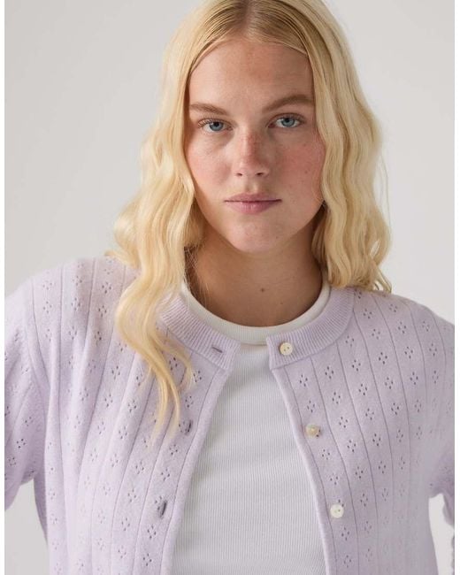 Levi's White Supersoft Pointelle Crewneck Cardigan