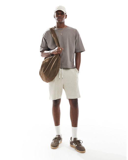 ASOS Natural Oversized Ribbed Velour Short for men