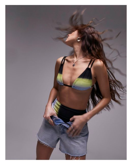 TOPSHOP Gray Triangle Bikini Top With Ombre Print