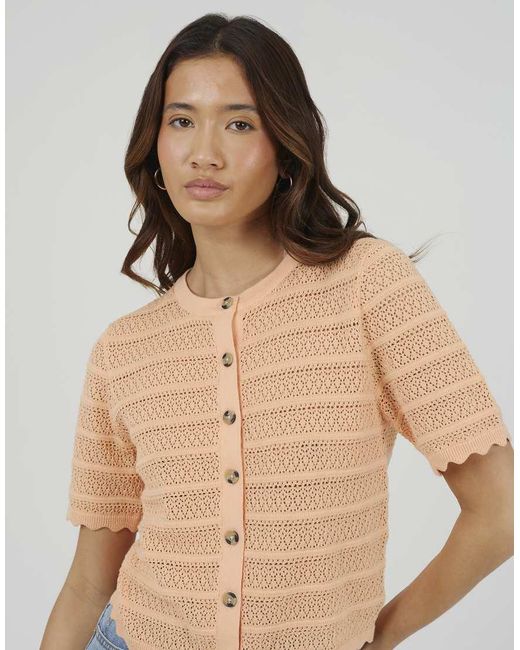 Brave Soul Blue Short Sleeve Stitch Detail Crew Neck Cardigan