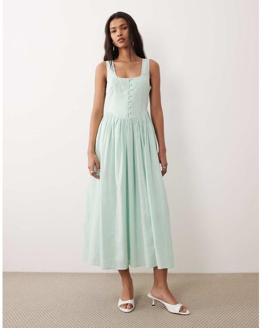 Nobody's Child Green Cora Button Down Bodice Midi Dress