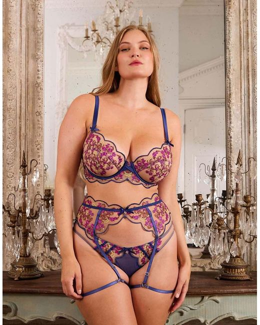 Playful Promises Blue Thea Baroque Embroidery D+ Bra