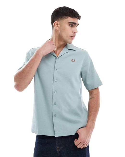 Camicia A Maniche Corte Con Colletto Con Rever Ghiaccio di Fred Perry in Blue da Uomo