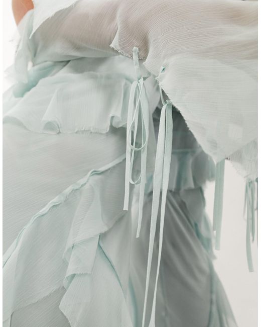 ASOS White Halter Cold Shoulder Raw Edge Ruffle Maxi Dress