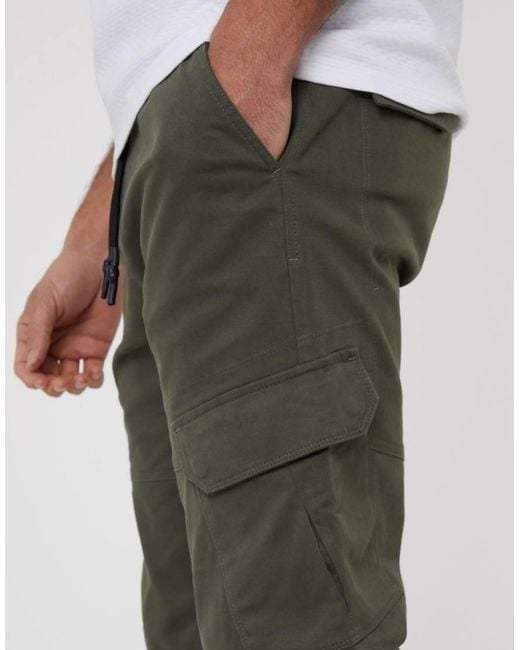 Threadbare Green Cotton Jogger Style Cargo Trousers With Stretch for men