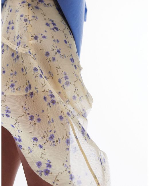 Jupe asymétrique transparente à petites fleurs et surpiqûres - babeurre TOPSHOP en coloris Blue
