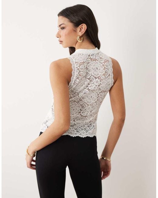 Gina Tricot Natural Sleeveless Lace Tie Front Top
