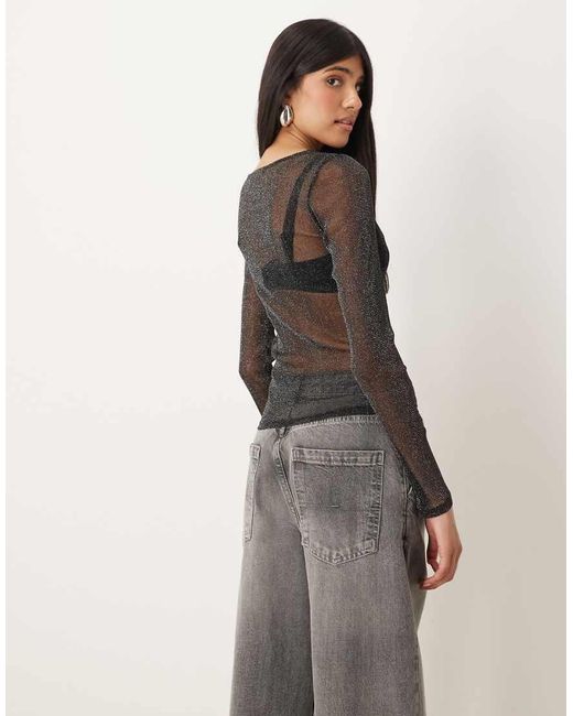 JJXX Glittertop Van Mesh Met Lange Mouwen in het Black