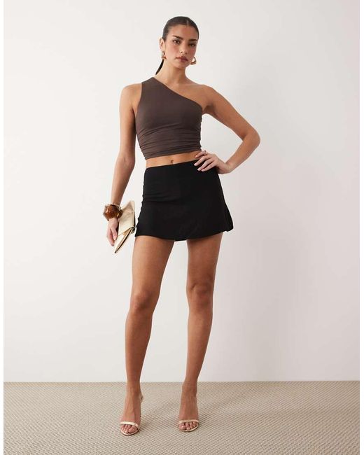 Oh Polly Brown Modal One Shoulder Open Back Top