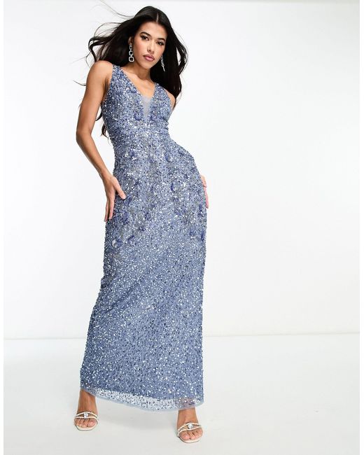 Beauut Blue Bridesmaid Heavy Embellished Maxi Dress