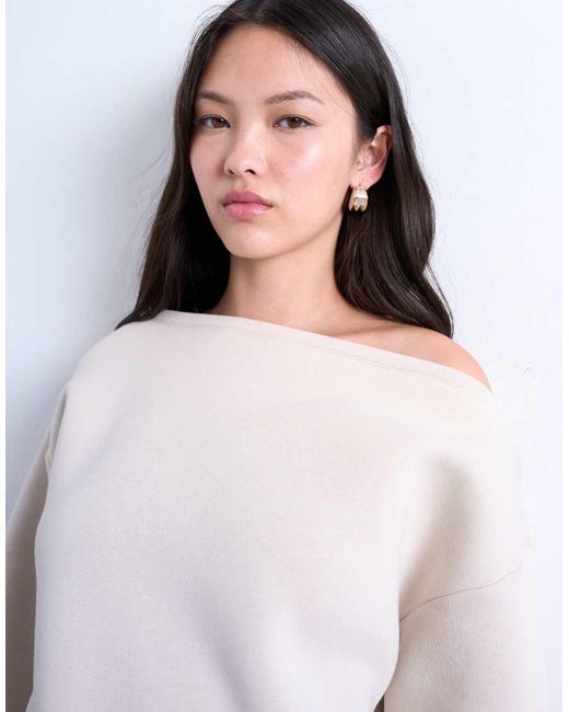 TOPSHOP White Asymmetric Off Shoulder Sweat