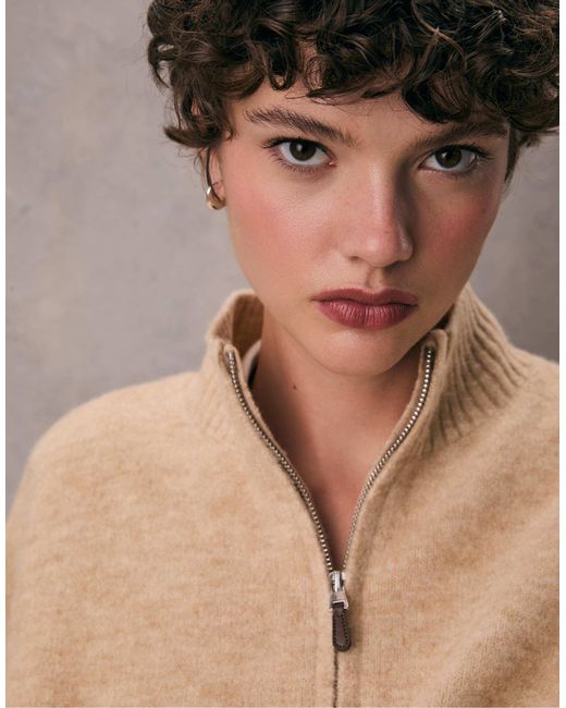 Pull à col zippé en maille - beige Stradivarius en coloris Brown