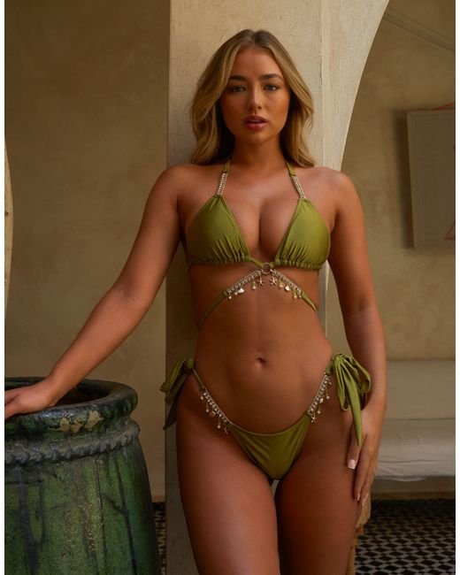 Moda Minx X Amber Jepson - Seychelles - Triangelbikinitopje Met Wikkelbandjes in het Green