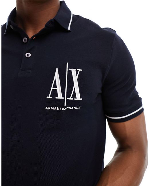 Armani Exchange Blue Large Logo Tipped Pique Polo for men
