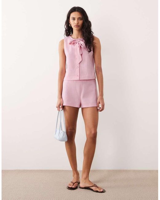 Miss Selfridge Pink Tie Front Button Through Sleeveless Top Co-ord
