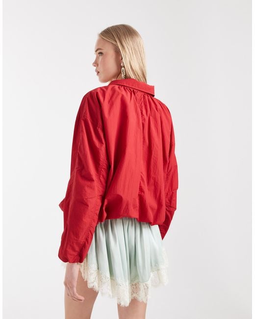 ASOS Red Oversized Bubble Hem Track Jacket