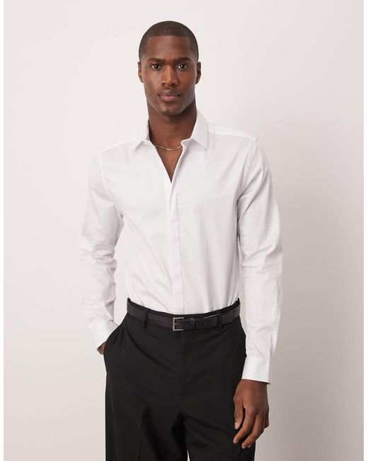 ASOS Blue Slim Fit Sateen Shirt for men